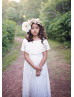 Cape Sleeve White Lace Ankle Length Flower Girl Dress